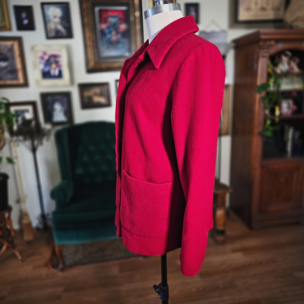 Kristen Blake Pea Coat Jacket Vintage 90s Red Wool Blend 70s Style Womens Small - Picture 6 of 8
